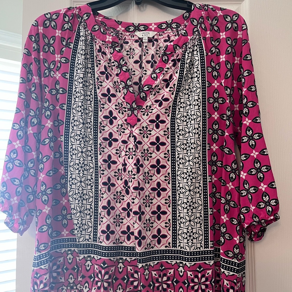 Crown Fuchsia and Black Printed Peasant Tunic